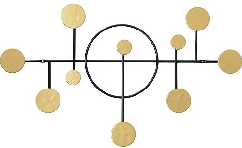 Kare Design Wandgarderobe Art Circles, Schwarz/Gold, Garderobenleiste mit 10 Kleiderhaken, Hakenleiste für Flur, Kinderzimmer, Garderobe, Stahl, 46x79x8 cm (H/B/T)
