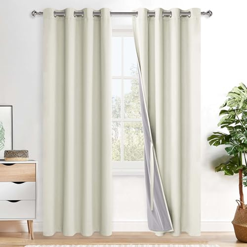 XWZO 100% Blickdicht Vorhänge, Doppellagige Dicker Verdunklungsvorhänge mit Ösen, Schallschutz Thermovorhänge 2er Set Schlafzimmer Gardinen, Blackout Curtain, 245x140 cm(HöhexBreite), Hellbeige