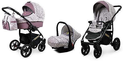 BabyLux® Carrito de Bebé Sistema de Viaje Set 3 en 1 - Miracle - incl. Capazo, Silla de Paseo, Silla Coche - Cochecito - con Bolso cambiador, Cubierta para la lluvia, Mosquitera etc.