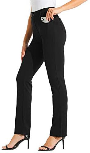 WILLIT Damklänning, yogabyxor, stretchbyxor, raka ben, arbetsbyxor, elegant kontor, bältesöglor, fritidsbyxor, stor/lång/normal/petite med 4 fickor, svart, XL / 31L