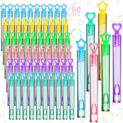 ENCOUN 60x Mini Seifenblasen, Bunt Seifenblasen Set, Seifenblasen Kinder, Seifenblasen Kleine, Seifenblasen Kinder Mitgebsel, Seifenblasen Stäbe für Kindergeburtstag Bubble Geschenke Hochzeit Party