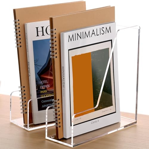 SANRUI 2-Pack Acrylic Magazine File Holder, Clear, Vertical File Sorter | Desk Organizer Magazine Rack Workspace Document Sorters, Folder Rack for Office Accessories Organization Storage