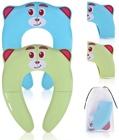 HOTUT Bébé Réducteur de Toilette, 2PCS Antidérapant Siège Pliable de Toilette, Siège de Toilette de Voyage pour Enfants, Apprendre à Faire sur Le Pot, Livré avec Sac de Rangement