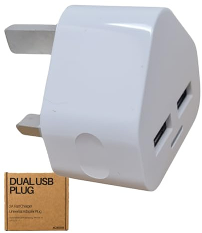 Dual USB Plug Fast Charger - 2A Double Charging Plug Adapter - Dual Mains Charger Fast Charging Plugs With USB Port UK - Compatible With Samsung iPhone 15 14 13 12 11 - By Electoys