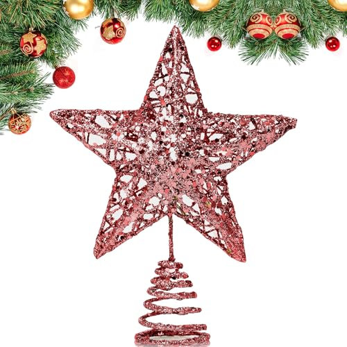 GXFCING Estrella Roja para Árbol de Navidad 20 x 15 cm, Estrella Metálica con Purpurina 3D, Copa del Árbol de Navidad para el Abeto para Decoración del Hogar y Fiesta