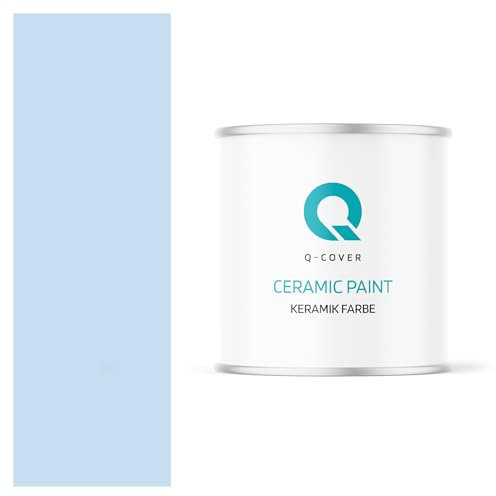 Q-COVER Keramik Farbe 2L (ca.14m²) Hellblau Wandfarbe Innenfarbe Abwaschbar Klasse 1 Mattfarbe Deckenfarbe Scheuerfest Küche Bad Treppen Ceramic Hohe Deckkfraft