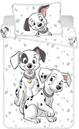 Jerry Fabrics Parure de Lit 101 Dalmatiens pour Lit Bébé ou Petit Lit, Housse de Couette 100x135 cm + Taie d'oreiller 40x60 cm, Réversible