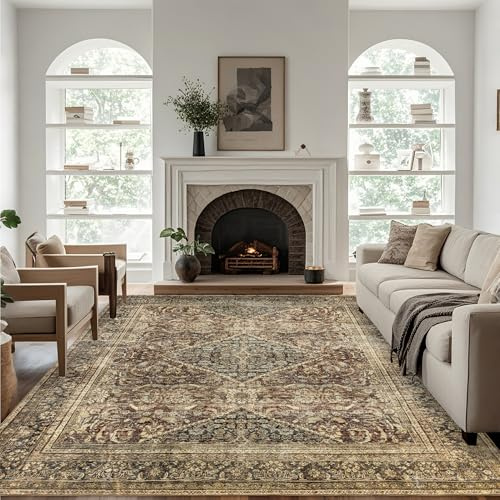 Ruicharm Brown 8x10 Area Rug: Vintage Washable Rugs for Living Room Dining Room Office Bedroom Indoor - Soft Non-Slip Large Carpet Home Decor - Oriental Dark Brown