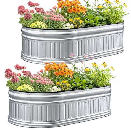 KING BIRD Raised Garden Bed Kit 2025 Upgraded Modular DIY Galvanized Planter Garden Box Outdoor for Gardening, Vegetables, Flowers, Elegant Roman Column Design, 47x24x24 in, Silver