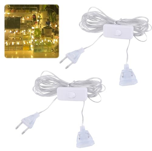 CYIOU 2 Stück Verlängerungskabel mit Schalter 5M Verlängerungskabel Flachstecker 2.5A/250V LED Verlängerungskabel Transparent Eurostecker Verlängerung für LED Licht Innen und Außenbereich