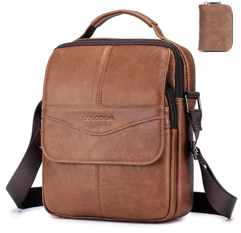 COSCOOA Leather Messenger Shoulder Crossbody Bag for Men,bolso mariconera para hombre,Big Capacity Mens Purse Handbag Come with Credit Card Wallet