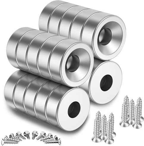 20 Pezzi Potenti Magneti al Neodimio, 10 x 3 mm Magneti al Neodimio ad Alte Prestazioni con Vite da Parete, Magnete Con Base In Acciaio Svasato per Lavagna Magnetica, Frigo, Cucina, Ufficio