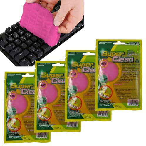 FOGARI 4 Stück Tastaturreiniger Gel, Reinigungsgel für den Innenraum,Weicher und Flexibler Tastatur Reiniger,Universeller Staubreiniger für Auto, Computer, Drucker, Kameras (1, rosa)