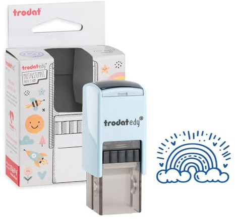 Trodat Printy 2.0 trodat edy® FIX Motivstempel Pastellblau Regenbogen | Motivationsstempel, sprachneutral, Abdruckgröße 20x20 mm, Abdruck blau, für Lehrer und Pädagogen, selbstfärbend