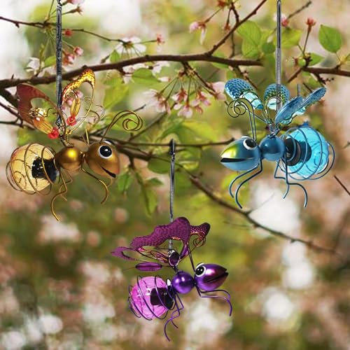 Bienen Deko Solarlampen für Außen Garten, Solar Deko Garten Solarlichter Hängend Bienen Solarfiguren Lichterkette Solarleuchten für Außen Gartenleuchten für Terrasse, Balkon, Hof, Gartendeko (A*3 PCS)