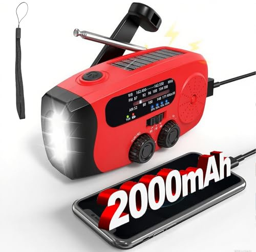 Wind Up Radio, Wind Up Torch Solar Emergency Radio with 2000mAh Power Bank for Charging, Emergency Survival Kit with LED Light& AM/FM, SOS Alarm for Outdoor Camping,Hiking, Portable Survival Equipment