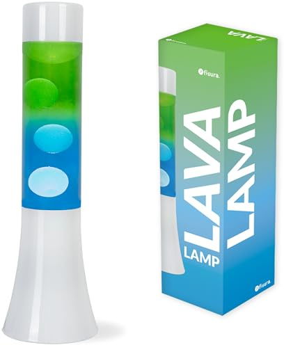 Fisura – Blaue Lava-Lampe mit Farbverlauf. 30 cm Lava-Lampe mit weißem Sockel und Glas mit blauem Farbverlaufseffekt. Originelles Retro-Geschenk. Maße: 9x9x30 cm.