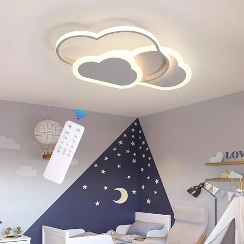 YLFXL LED Deckenleuchte Kinderzimmer Lampe Decke, 62CM Deckenlampe Kinderzimmer Dimmbar mit Fernbedienung, 48W Lampe kinderzimmer Deckenleuchte Wolken für Wohnzimmer, Schlafzimmer