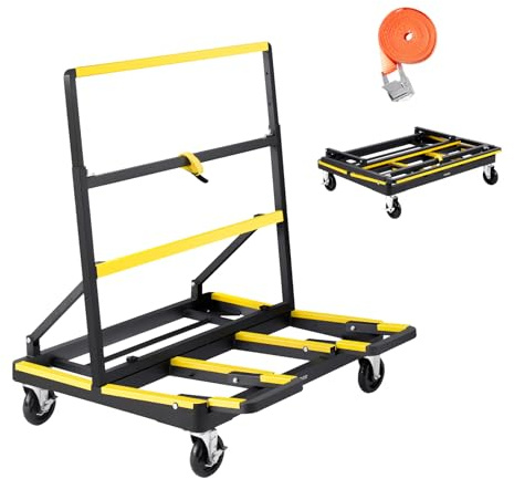 VEVOR Carro Transportador de Paneles de Yeso, Capacidad de Carga 816,5 kg, con Ruedas Giratorias, Base Extensible, Correa de Amarre y Tiras Antideslizantes para Transporte, 1000 x 830 x 1100 mm