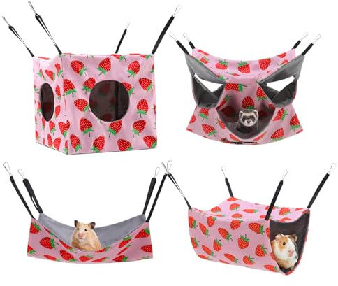 Guiqulai Ferret Hammock 4 Pack Ferrets Guinea Pig Rat Cage Accessories Hanging Rat Hammock for Small Animals Hamster Sugar Glider Squirrel Chinchilla Guinea Pig, Pink