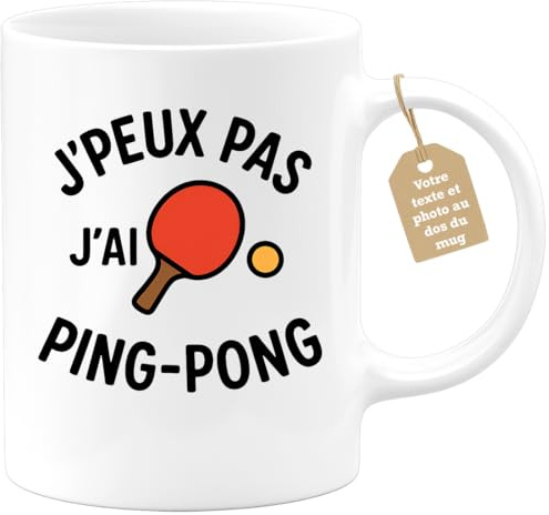 quotedazur Café-Croissant - Mug Personnalisable Texte Photo J'Peux Pas, J'Ai Ping- Pong Cadeau Pour Noël Passionnés Tasse Amateur De - Blanc/Céramique