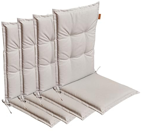 LILENO HOME Gartenstuhl Auflagen [4er Set - Hochlehner] in Beige - Bequeme | Liegen als Sitzauflagen für Gartenmöbel - Stuhlkissen für Gartenstühle und Klappstühle BAR