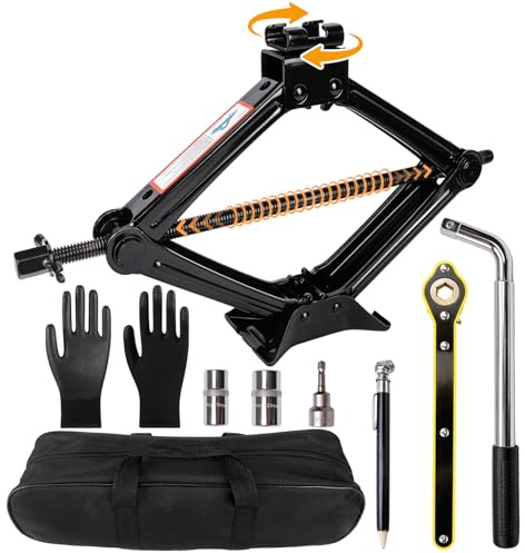 2.5 Ton Car Scissor Jack Kit with Socket Drill Adapter, Ratchet Wrench, and Storage Bag for Emergency Tire Changing on Cars and SUVs