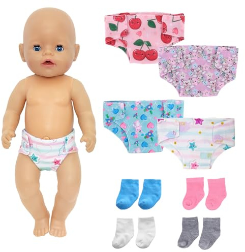 4 pannolini per bambole, 4 paia di calzini per bambole da 35,5-45,7 cm