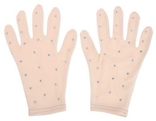 ASAKKURA Ice Skating Gloves with Rhinestone Decor Non-slip Thermal Figure Skating Gloves Skin Color Large Size for Aged 10-13