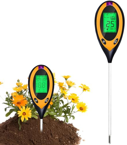 RUTIDA Bodentester, Boden-pH-Messer 4-in-1 Bodentest Messgerät für Temperatur/pH/Licht/Feuchtigkeit, Boden-Feuchtigkeitsmessgerät für Pflanzenerde, Garten, Bauernhof, Rasen, Gemüsegarten