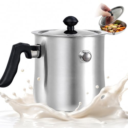 1.5L Milchtopf mit Deckel, Doppelwandiger Milchtopf Induktion, Simmertopf mit Pfeife, Doppelwandig Simmertopf Puddingtopf, Milchtöpfe Klein, Edelstahl Wasserbad Topf Schmelztopf, für Gas Elektro