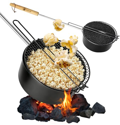 Popcorn panna för lägereld och grill, popcornkruka med långt handtag för camping, popcornmaskin, popcorn maker, utomhus popcorn panna för lägereld, grill och eldskål