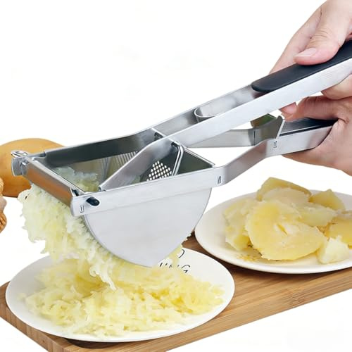Kartoffelpresse aus Edelstahl 430 mit rutschfestem Silikongriff ergonomischer Hebelarm für einfaches Bedienen multifunktional für Püree Spätzle Gnocchi und Babynahrung robust und rostfrei