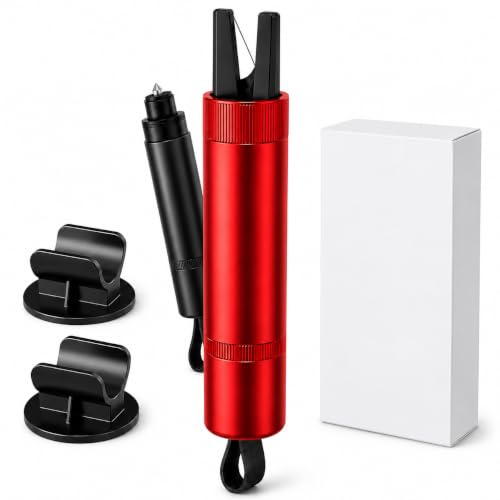 Mulbijeo 2*Utensile di Emergenza Auto 2 in 1, Martello rompivetro a molla ad alta pressione con taglierina cinture nascosta a U, dispositivo compatto con supporto adesivo per auto SUV MPV