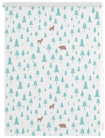 Lichtblick Klemmfix Verdunklungs-Rollo mit Motiv, ohne Bohren, Blickdicht, Seitenzugrollo, Made in Germany, Okko - Weiß Türkis 100 x 150 cm (B x L)