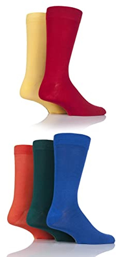 SockShop Men's Patterned Bright Colourful Natural Bamboo Socks Various Designs for Everyday Wear Size 7-11 Pack of 5 Classic Bright 7-11