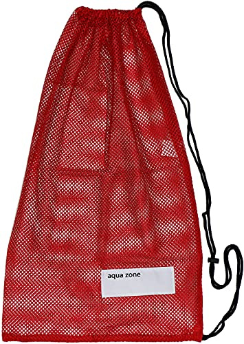 aqua zone Netztasche mit Kordelzug, für Schwimmen, Strand, Tauchen, Reisen, Fitnessstudio, rot