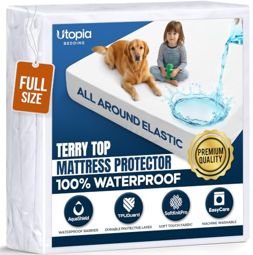 Utopia Bedding Matratzenschoner 137 x 191 x 38 cm Wasserdicht, Oeko-TEX Zertifiziert Matratzenauflage Atmungsaktive, Matratzenschutz, Rundum Elastisch Weiß