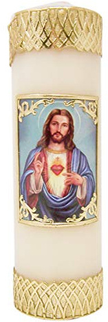 CB Church Supply Hand-Decorated Devotional Candles with Gold Wax Framed Image Will & Baumer Family Prayer Candle, 8-Inch, Sacred Heart