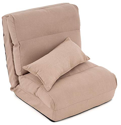 Nexos Trading Schlafsessel 220x60x14 cm verstellbar Comfort Jugendsessel Gästebett klappbar Sitzsack Klappbett Sessel mit Kissen Bodensofa Lounger Einzelsofa Multifunktionsstuhl Farbe wählbar (Khaki)