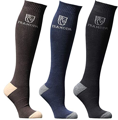 Pramoda 3 Paar Damen Baumwoll Reitsocken Schwarz - Navy Blau - Braun (36-40)