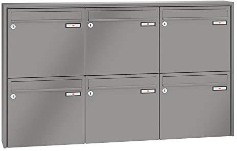 RENZ/Quadra / 6er Aufputz-Briefkastenanlage Wand-Briefkasten/RAL-Farbe 9007 Volumen 1/Dein-Briefkasten.de
