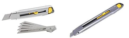 Stanley Couteau 7-10-018 Interlock Snap Off avec 5 lames en carbure, gris/jaune, 18 mm & 9MM Snap Off Blade Knife 0 10 095
