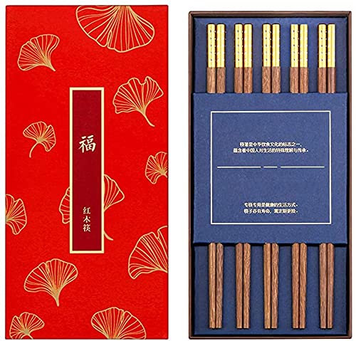 ZHANGDONG Palillos Chinos Palillos Sushi Palillos Coreanos Juego de Regalo de 5 Pares de Palillos de Madera Natural, Reutilizables para ollas Calientes de Fideos de Sushi de Cocina y Hotel. para