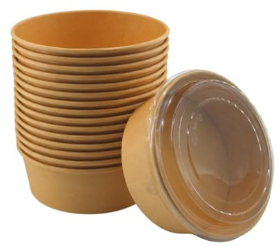 Jicyor 20 Pezzi 1000ml Cuenco Desechable, Ronda Tazas De Postre Desechables Biodegradables Papel Tazón De Sopa Desechable para Fiesta De Cumpleaños Alimentos Calientes o Frías Cuenco Desechable