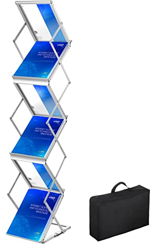 VEVOR Literaturständer, 6 Taschen, Pop-Up-Aluminium-Magazinständer, Leichter Kataloghalter, Ständer mit Tragetasche für Wohnzimmer, Hotel, Messe, Ausstellung, Büro