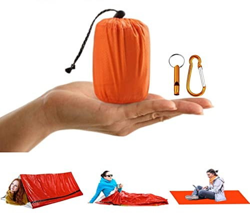 Notfallschlafsack Überlebensschlafsack Notfallzelt Wandern Biwaksack mit Überlebenspfeife Leicht Wasserdicht Thermo Notunterstand PE Reißfestes Material Outdoor Camping Wandern