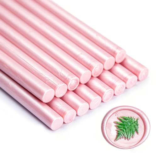 Zifospy 15 Stück Klebepistole Wachs Siegel Stock für Siegellack, Hochzeitseinladungen, Karten, Umschläge (Pearlescent Pink)