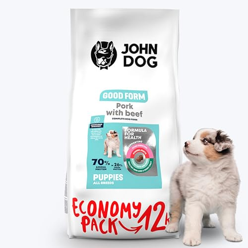 JOHN DOG Hundefutter für Welpen Aller Rassen - Good Form Schwein mit Rind -Trockenfutter für Hunde - Getreidefreies Welpenfutter 12kg
