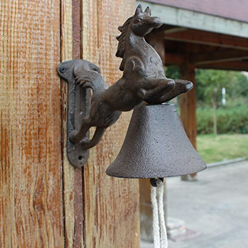 DOZRAN Heavy Duty Iron Door Bell, Sign with Big Horse, Wall Hanging Doorbell for Entry Door/Courtyard/Restaurant, Large Dinner Bell
